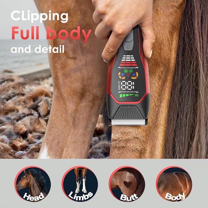 Grimgrow Horse Clippers Low Noise Rechargeble Horse Trimmer Kit, Pet Shaver for Heavy Thick Coats Grooming, 2-Speed Cordless Animal Shears for Horse, Sheep, Cats and Dogs - Image 4
